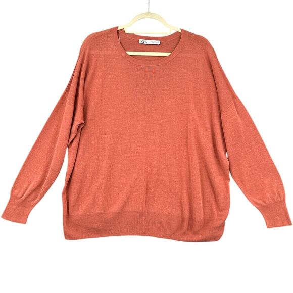 Zara Orange Crew Neck Long Sleeves Pullover Sweater Lightweight Women Size Small - Picture 1 of 7